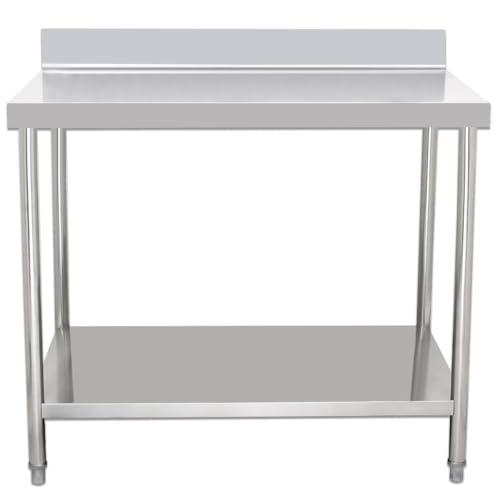 Beeketal 'BA100A' Gastro Edelstahl Arbeitstisch 100 x 60 cm mit Aufkantung, Tisch bis 100 kg belastbar, Profi Gastro Küchentisch mit großer Ablagefläche und justierbaren Füßen