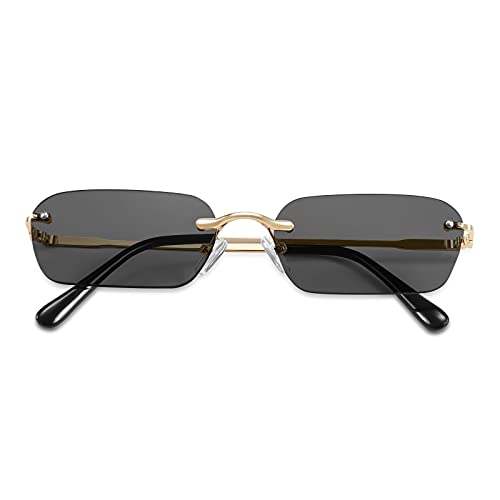 Image of FEISEDY Rimless Sunglasses Y2K Retro Small Narrow Clear Eyewear Vintage Rectangle Sunglasses for Women Men B2643