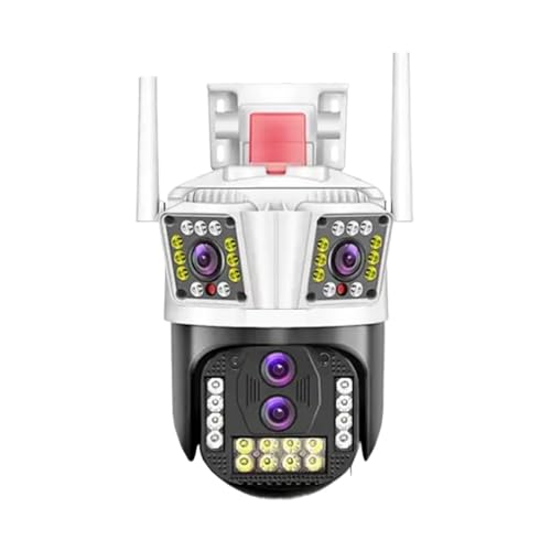 CUDTAPI Cámara IP for Exteriores de 16MP, 8K, PTZ, Cuatro Lentes, Tres Pantallas, Zoom híbrido 10X, Seguimiento automático de Audio, cámara de Seguridad Impermeable IP66(16MP Add 64G Card)