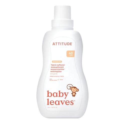 ATTITUDE Suavizante de tela natural para la ropa de bebé para pieles sensibles, hipoalergénico, vegano y libre de crueldad, néctar de pera, 33.8 onzas líquidas, 40 cargas