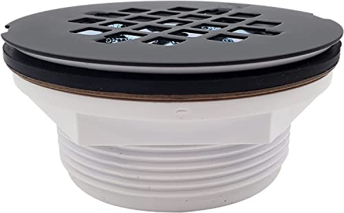 Image of Westbrass A206P-12 2 inch No-Caulk PVC Compression Shower Drain with 4-1 /4 inch Round Grid Cover, Oil Rubbed Bronze