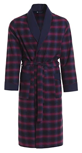 LEVERIE - Roupão de banho desportivo / sauna, para homem, com capuz e punhos nas mangas, Roupa xadrez azul escuro/vermelho