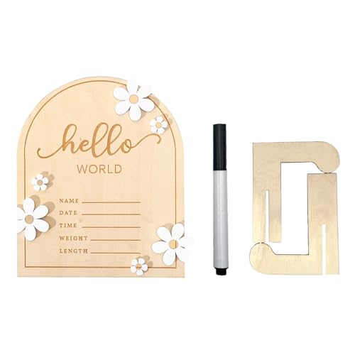 Image of 3 Pcs ​Wooden Hello World for Baby Showers, 7.1 Inch Baby Announcement Sign, Birth Announcement Sign for Hospital Welcome Newborn Boys and Girls Shower, Nursery Hospital Information Record Board
