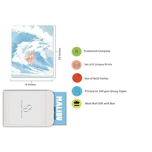 Blue Coastal Cowgirl Wall Decor 8×10 Inches Set of 6 UNFRAMED Posters Prints Aesthetic Flower Market Summer Beach Room Wall Decor Ocean Surfboard Neutral Wall Art Abstract Beachy Wall Art Beach Surf W