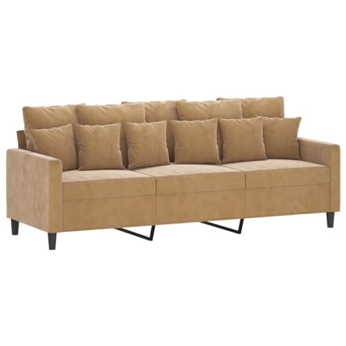 Qnhdfrt 3-teilige Sofagarnitur Braun Samt mit Kissen – Sessel, 2-Sitzer und 3-Sitzer Sofa Set für Wohnzimmer Lounge mit bequemer Polsterung und robustem Gestell – Bild 7