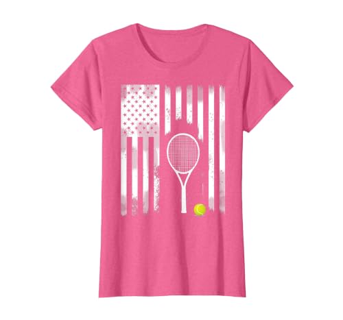 Tennis American Flag USA America Tennis Open Patriot T-Shirt, Women, Pink Heather, Medium