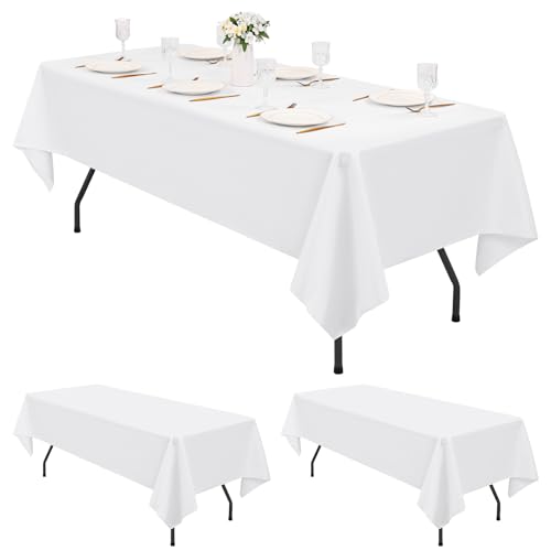 Pesonlook Lot de 2 Nappes Rectangulaires Blanches 153 x 320 cm, Nappe de Table en Polyester Lavable et Résistante aux Taches pour Mariage, Banquet,...