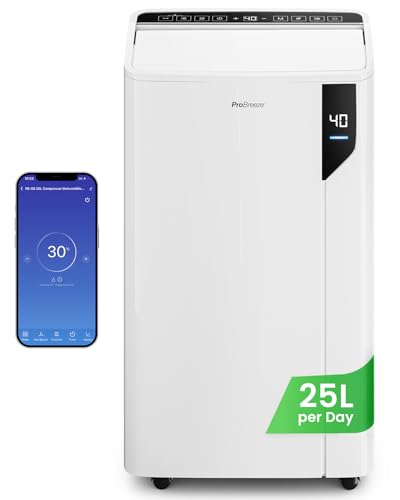Pro Breeze 25L/Day Smart Compressor Dehumidifier - Energy Efficient with Laundry Mode & Wi-Fi Humidity Sensor & Indicator Carbon Air Filter for Mould Damp & Moisture - for Home Office & Bedroom