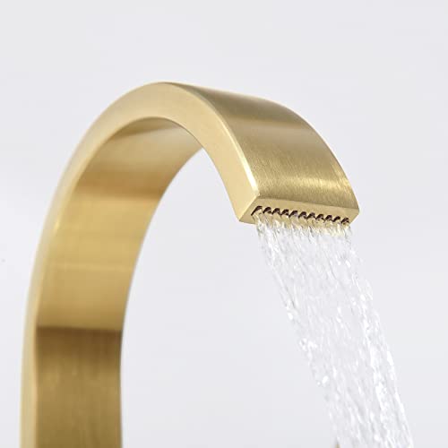 Brushed Gold Single Hole Bathroom Faucet, Waterfall Single Handle 1 Or 3 Hole Rv Bathroom Faucet, Swivel 360 Degree With Deck Plate, Pop Up Drain And Water Supply Line By Phiestina, Sgf05-Bg #TOP2