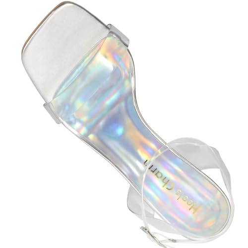 Image of Women's Clear Chunky Block Heeled Sandals 3.74 Inches Open Toe Ankle Strap Block High Heel Sandal Dress Dancing Sandals Daily Work Party Shoes