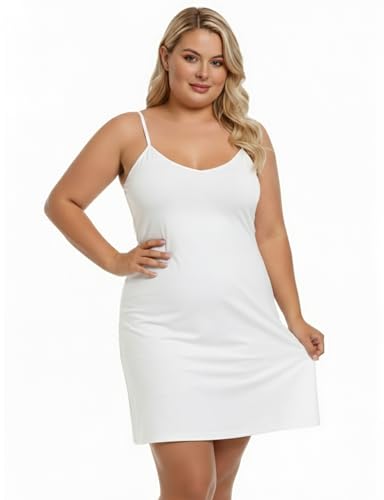 Image of Buauty 2 Packs Full Slip Dress for Women, Adjustable Spaghetti Strap No Static Cami Mini Slips for Under Dress Nightgown