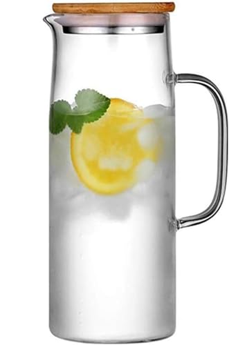 Image of Wringo Premium Glass Water Jug - 1.2 LTR, Transparent, Hot Cold Water Glass Pitcher with Lid Water Jug, Iced Tea, Milk and Juice Beverage Carafe, Lemon Jug 1200ML (WQ-01)