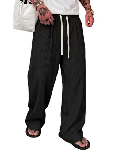 SOLY HUX Men's Striped Baggy Wide Leg Pants Drawstring Pants Trousers