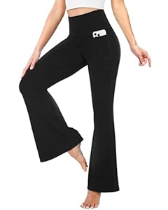 TNNZEET Schlaghose Damen High Waist Mit Taschen, Yogahose Flared Leggings Blickdicht Bootcut Jazzpants Jogginghose Für Gym Sport(Schwarz,XL)