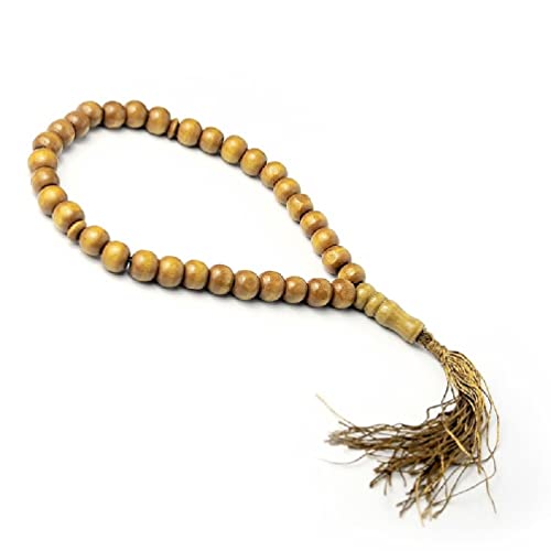 8mm Brown Sandalwood Prayer Beads, 33 Bead Islamic Tasbih Rosary, Unisex Adult Bracelet