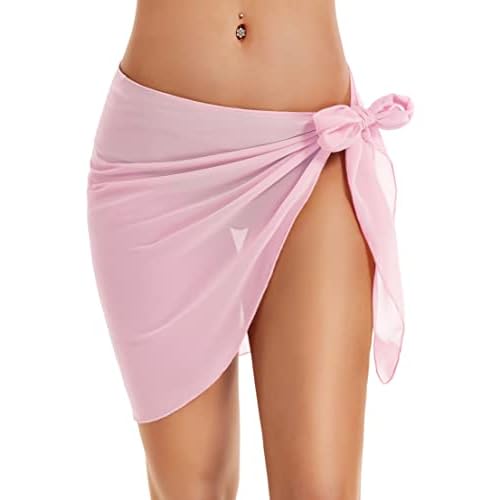 Swimsuit Coverups for Women Sarong Beach Bikini Wrap Sheer Short Skirt Chiffon Scarf for Swimwear 2026 Small Pink