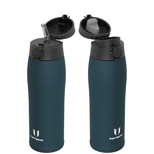 Super Sparrow Trinkflasche Edelstahl - Thermobecher - 750ml - BPA-Frei Thermosflasche, Auslaufsicher Kaffeebecher Thermo - Enthält 2 Deckel Strohhalmdeckel und Sportdeckel