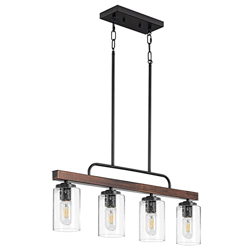Hogbu G007-4B Farmhouse Dining Room Light Fixture, 4-Light Wood Kitchen Island Lighting thumb #5