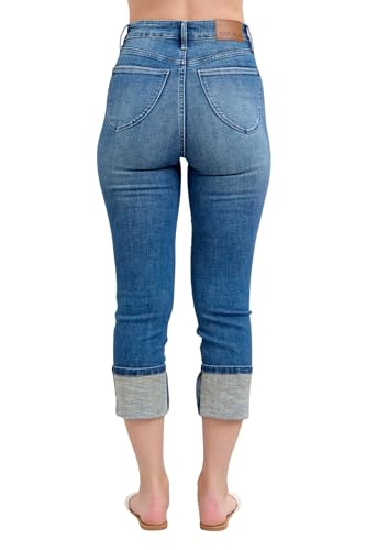 Judy Blue Women's High-Rise Tummy Control Cuffed Capri Jeans3