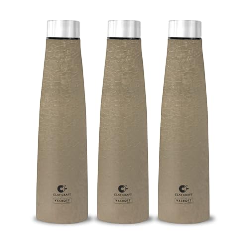 Image of Clay Craft VACBOTT Chariot Single Walled Non Insulated Water Bottle-900ML, 3-Piece(Beige) Leak Proof | Easy Grip |Easy To Carry| Gym Bottle | Home | Kitchen | Hiking | Treking Bottle | Travel Bottle
