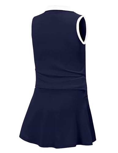 Kids Girls Tennis Golf Dress Outfit Sleeveless Dress with Pockets Athletic Skorts and Polo Tank Top Sets2