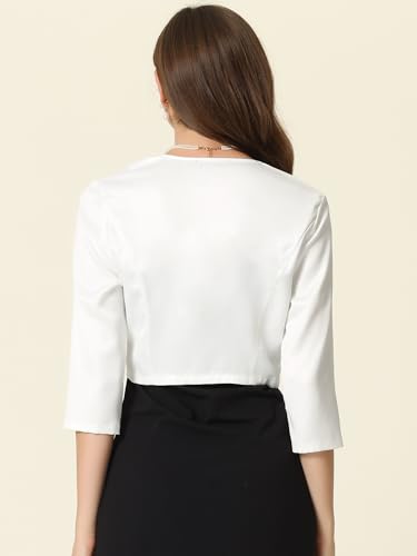 Image of Allegra K Satin Cardigan for Women's 3 /4 Sleeve Open Front Cropped Office Work Bolero Shrug