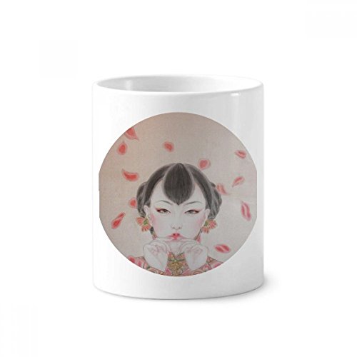 Peinture en céramique rouge chinoise : tasse blanche 350ml pour brosses à dents et stylos