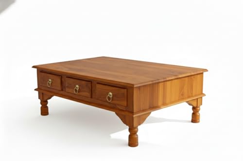 Image of Sheeshsam Wooden Center Coffee Table with Drawers - Solid Wooden Coffee Table for Living Room - Tea Table Teapoy Center Piece for Home Sofa Center Table for Living Room (Honey, Ryan)