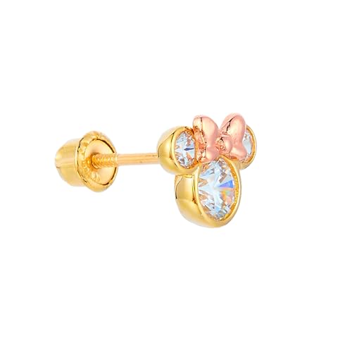 14k REAL Two Tone Gold Mouse CZ Stud Earrings with Screw Back2