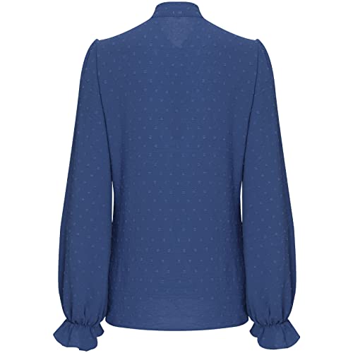 Women's Polka Dots Blouse Long Sleeve Button Down Shirt Casual Work Office Blouse Top Blue #TOP5