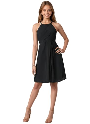 Short Junior Bridesmaid Dresses for Wedding Chiffon Party Formal Dress Knee Length Flower Girl Dress with Pleated