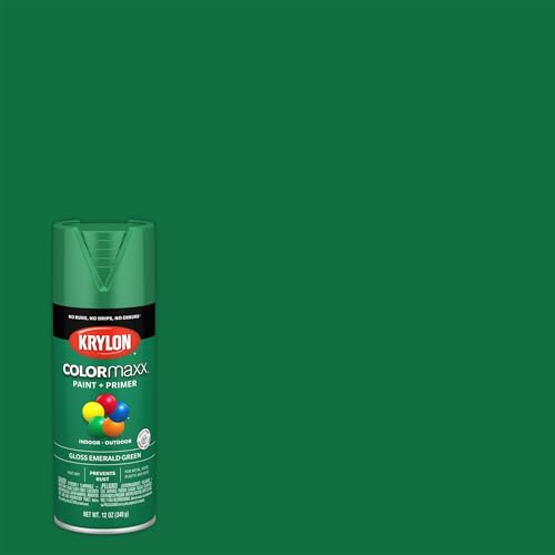 Image of Krylon K05517007 COLORmaxx Spray Paint and Primer for Indoor /Outdoor Use, Gloss Emerald Green 12 Ounce (Pack of 1)