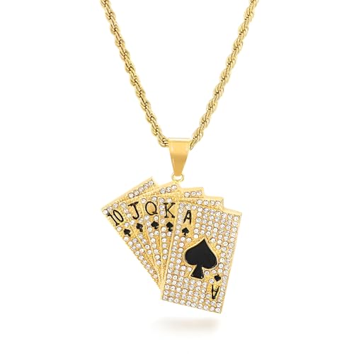 Collier as de pique argent 925 anti-ternissement avec strass brillants