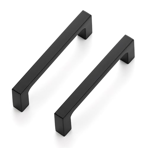 Image of Ravinte 1 Pack Solid 3-1 /2 Inch Kitchen Square Cabinet Handles Matte Black Pulls Drawer Pulls Kitchen Cabinet Hardware Flat Black Handles