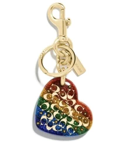 Coach Bag Keychain Rainbow 🌈 Glitter Sprinkle Heart Charm F78691 Key Ring #TOP13