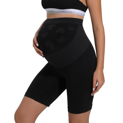 INNERSY Pantalones Cortos Premamá Negro Bragas Antirozaduras Muslos Culotte Embarazada Cintura Alta (M, Negro)