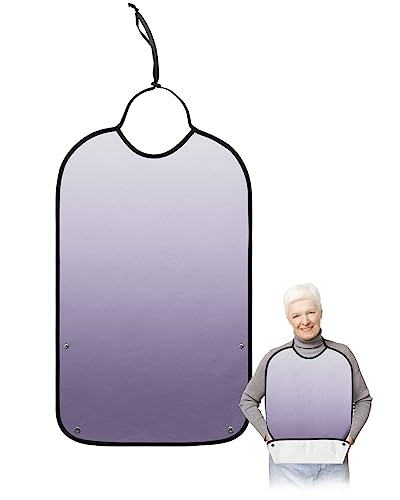 Purple Ombre Adult Bibs for Eating, Waterproof Bibs with Food Catcher & Adjustable Snap Closure, White Gradient Modern Abstract Art Washable Clothing Protectors Adult Bibs for Elderly Women/Men