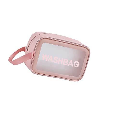 SUNSHINETEK Trousse de Toilette étanche en PVC Trousse de Toilette Rose Trousse de Toilette Portable Transparente Trousse de Maquillage zippée en PU pour Salle de Bain de Voyage (Moyen) Cover