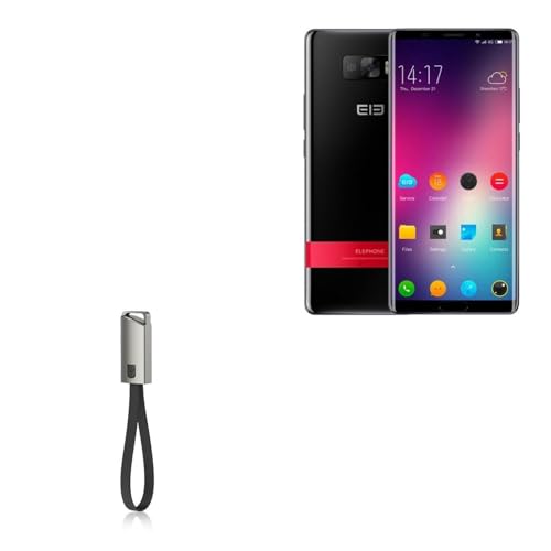 BoxWave Cable Compatible with Elephone P11 3D - USB Type-C Keychain Charger, Key Ring USB Type-C to Type-A 8 in USB Cable - Jet Black