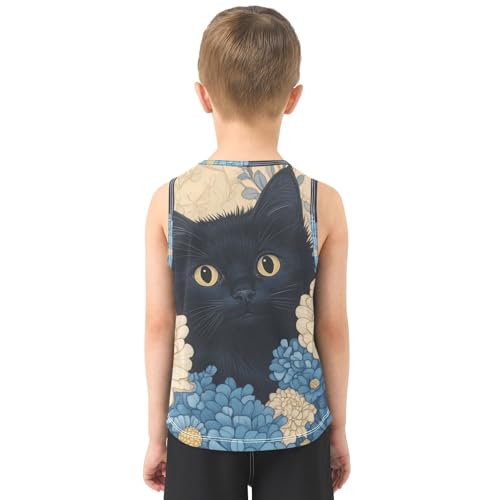 Bolaz Boys Athletic Quick Dry Tank Top Sleeveless Workout T Shirts Age 11-15,Daisy and Black Cat3