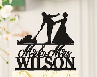 Gardening Wedding Cake Topper, Lawn Mower Wedding Cake Topper, Grass...
