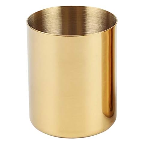 Pencil Cup Holder Desk Organizer, Gold Pen Pot Pen Holder Container Desktop Stationery Organizer Table Vases Flower Pot Makeup Brush Holder,Stainless Steel,Gold Cover