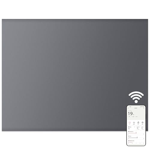 MYLEK Panel Space Heater 0.5KW Smart WiFi App Radiator Electric SlimLow Energy - Charcoal Grey - Wall Mounted Design, Bathroom IPX4 Rated for Homes, Offices (500Watts)