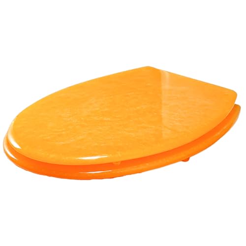 Asiento de inodoro con purpurina de lujo, tapa redonda universal de cierre lento, fácil instalación, perfecto para decoración de baño (naranja bajada lenta)
