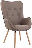 CLP Lounger Ashford Stoff I Ohrensessel Gepolstert I Sessel Mit Eichenholzgestell I Sitzhöhe: 50 cm, Farbe:Taupe, Gestell Farbe:Natura