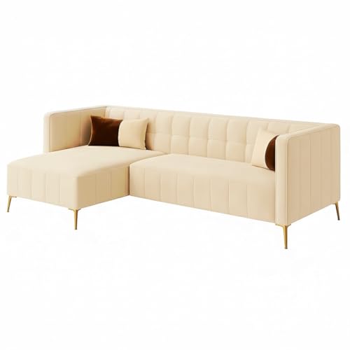Image of SOCOZI Stylluxe 6 Seater Velvet Fabric LHS L Shape Sofa Set for Living Room |Fabric L Shape Sofa Set for Home & Office (Cream)