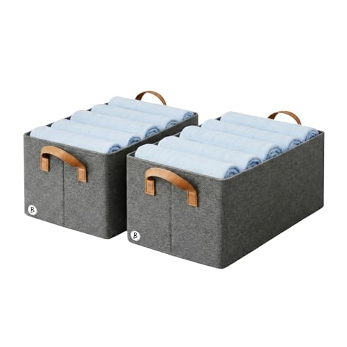 Image of Btag Foldable Clothes Storage Baskets with Handles |Galvanized Steel Frame | Storage Boxes for Wardrobe, Clothes, Toys, Books, Stationery & Documents | Pack of 2 (901GS)