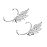 SOLUSTRE 2 piezas Pendientes Puño Oreja Alas Plateados Clip sin Perforar Elegantes para Mujeres y Adolescentes Fiesta Regalo