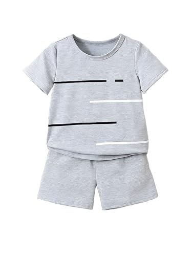 Image of 4-8T Toddler Boys 2-Piece Summer Casual Outfit Striped Print Short Sleeve T-Shirt & Shorts Set