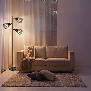 JOLY JOY Arc Floor Lamps, Super Bright LED Torchiere Metal 3-Light Tree Floor Lamp, 18W LED Floor Light with Remote Control，Standing Lamp with Stepless Dimmer for Living Room, Office and Bedroom